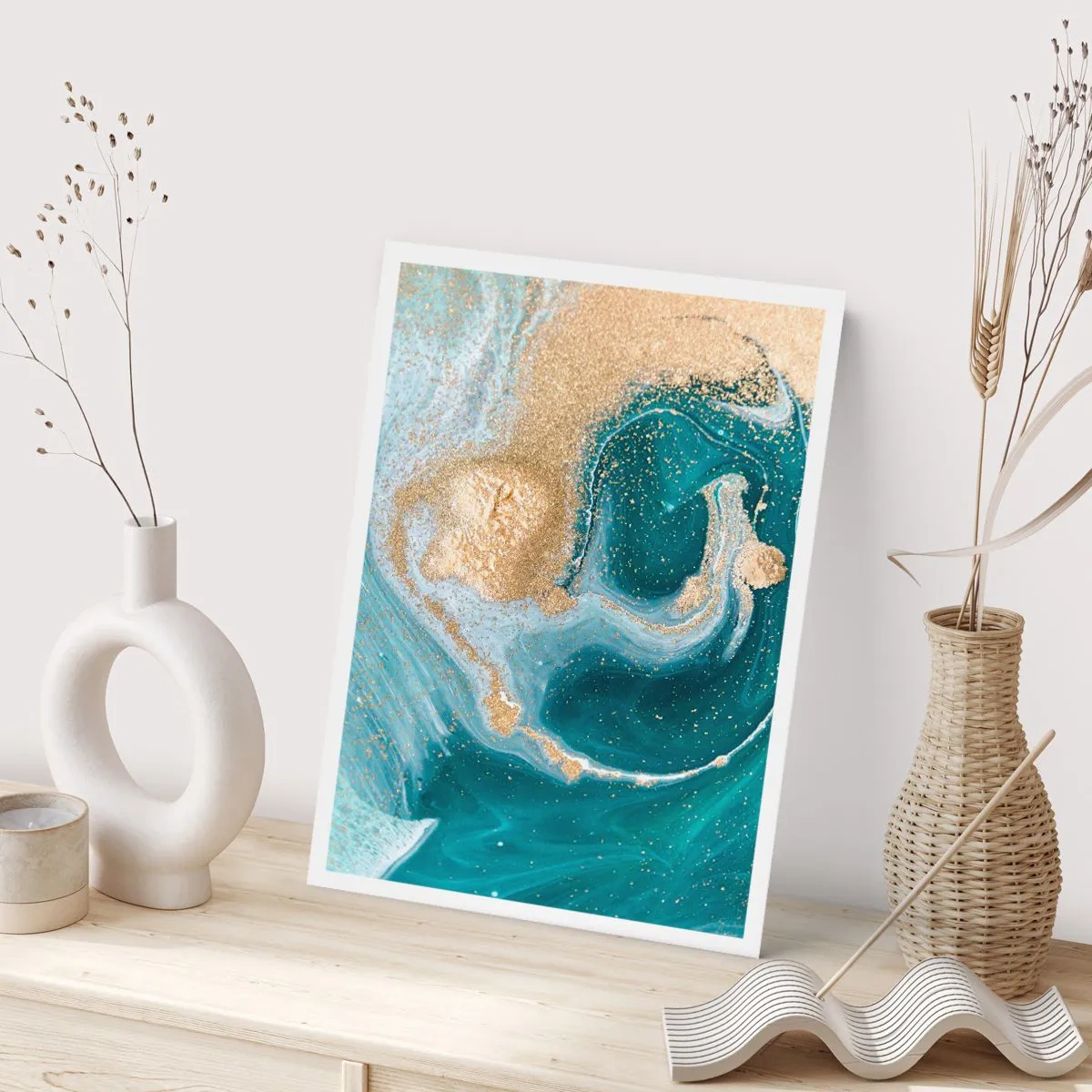 Poster - Een werveling van goud en turkoois - 61x91 cm