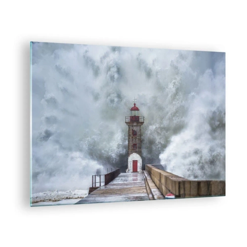 Schilderen op glas - Een vuurtoren wordt getroffen door een krachtige golf. - 70x50cm - Het gebrul van het water, het geluid zal blazen - Moderne wanddecoratie voor woonkamer en slaapkamer ARTTOR