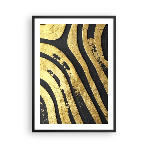 Poster in een zwarte lijst - Gouden lijnen op een donkere achtergrond - 50x70cm - Alles vloeit - Moderne wanddecoratie voor woonkamer en slaapkamer ARTTOR