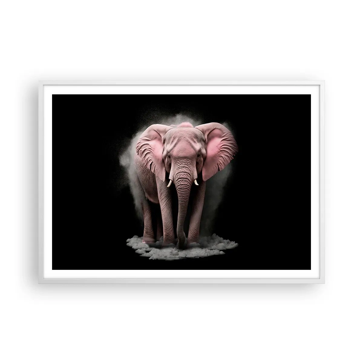Poster in een witte lijst - Denk niet aan een roze olifant! - 100x70 cm