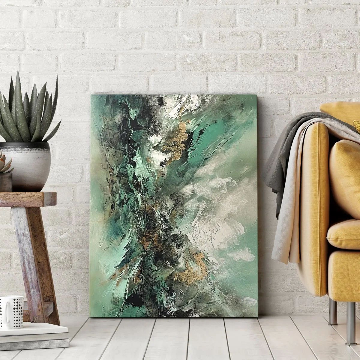 Schilderen op canvas - Emerald en zwarte branding - 45x80 cm