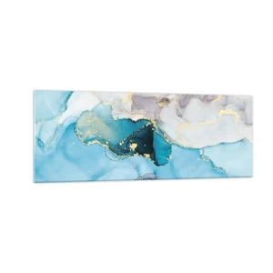 Schilderen op glas - Een studie van de ontmoeting van grijs en turkoois - 140x50 cm