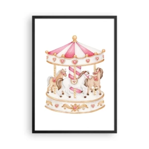 Poster in een zwarte lijst - Aquarelcarrousel in pasteltinten roze - 50x70cm - De zoete kinderwereld - Moderne wanddecoratie voor woonkamer en slaapkamer ARTTOR