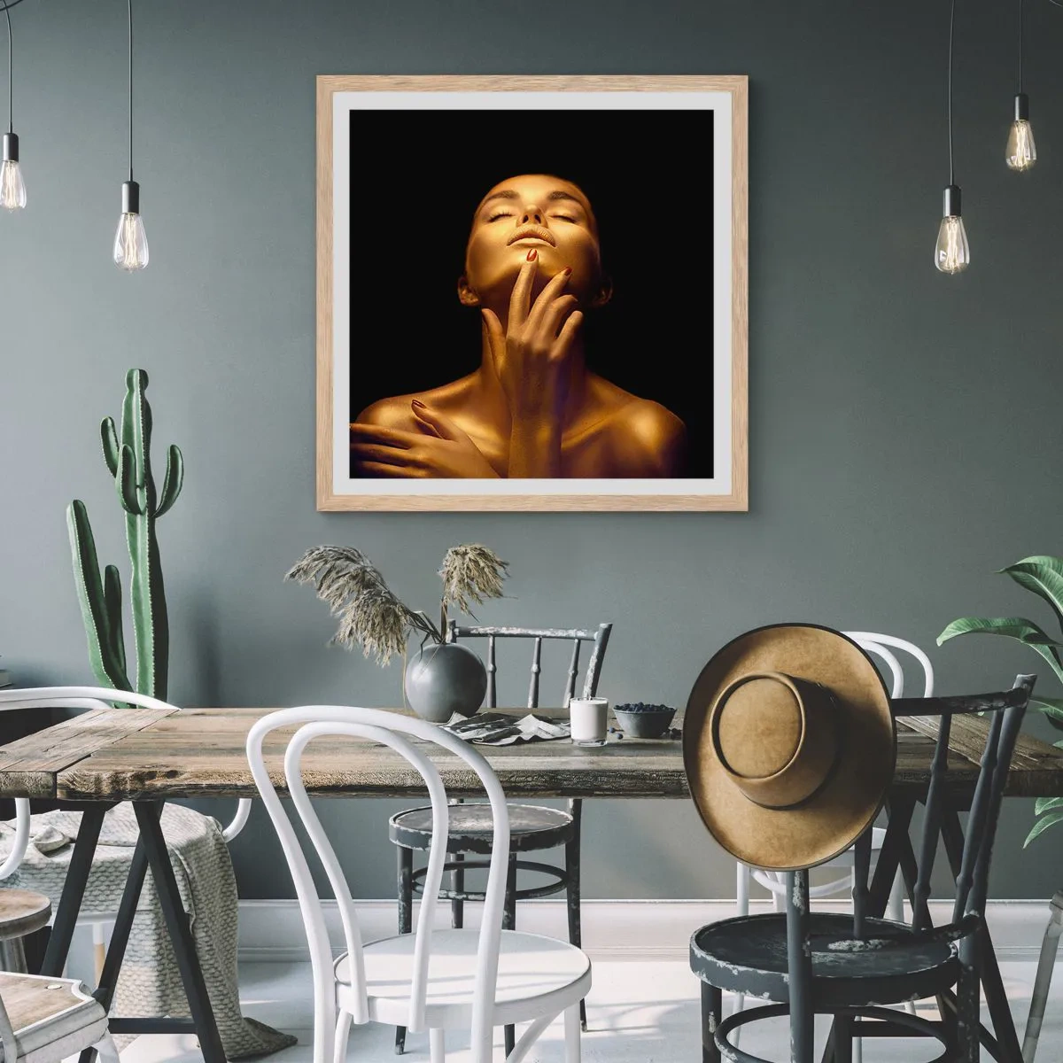 Een poster in een licht eiken lijst - Als gouden zijde - 50x50 cm