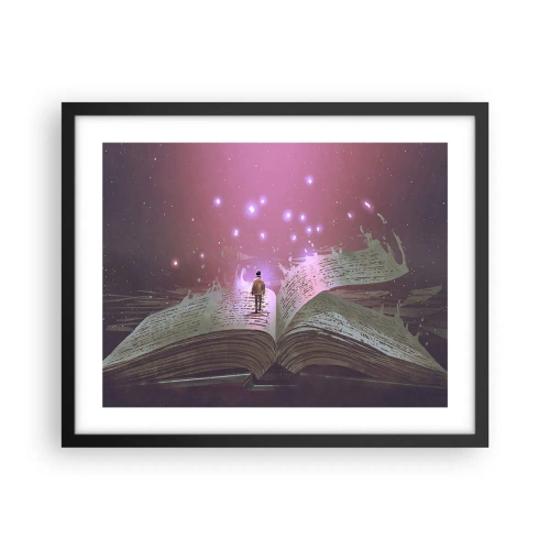 Poster in een zwarte lijst - Uitnodiging voor een andere wereld - lees! - 50x40 cm