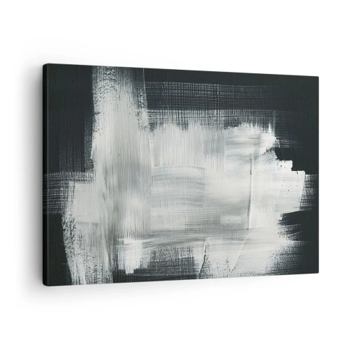 Schilderen op canvas - Witte abstracte strepen op een donkere achtergrond - 70x50cm - Geweven van verticaal en horizontaal - Moderne wanddecoratie voor woonkamer en slaapkamer ARTTOR