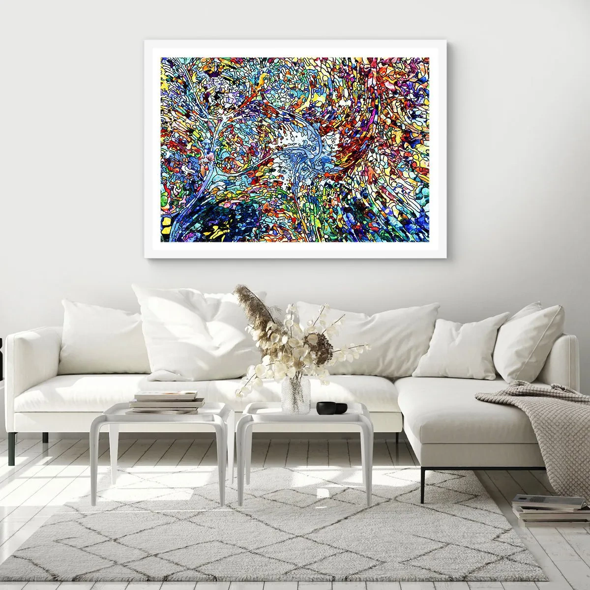 Poster in een witte lijst - Glas in lood druppel - 70x50 cm