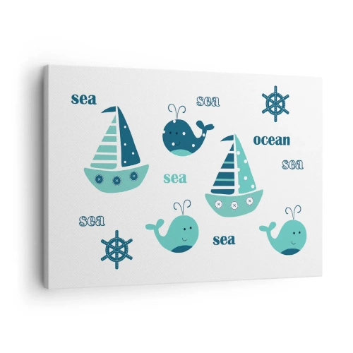 Schilderen op canvas - Charmante nautische motieven met walvissen en zeilboten - 70x50cm - Over de zeeën en oceanen - Moderne wanddecoratie voor woonkamer en slaapkamer ARTTOR