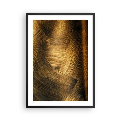 Poster in een zwarte lijst - Abstracte gouden penseelstreken op een donkere achtergrond - 50x70cm - In een gouden doolhof - Moderne wanddecoratie voor woonkamer en slaapkamer ARTTOR
