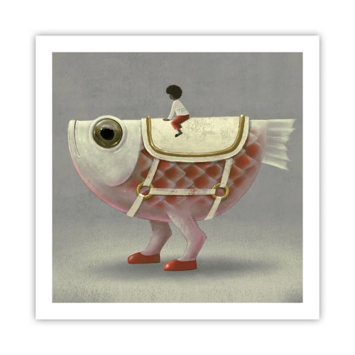 Poster - Ruiter op een surrealistische vis - 60x60 cm