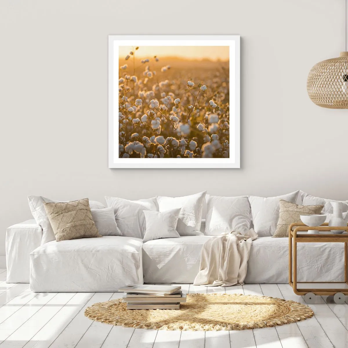 Poster in een witte lijst - Pluizig veld - 30x30 cm