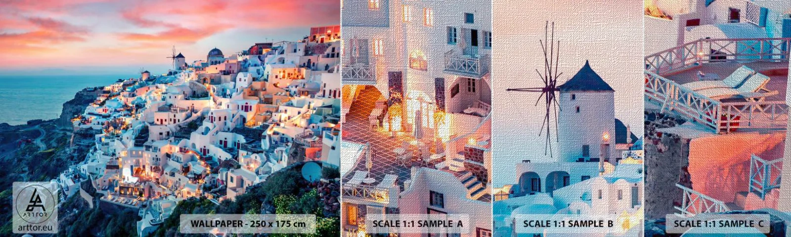 Fotobehang Monster Premium Canvas - Je geweldige Griekse vakantie - Landschap, Griekenland, Santorini - 100x30 cm