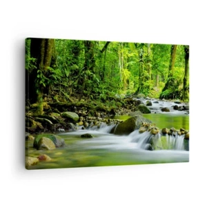 Schilderen op canvas - Een beek in een weelderig tropisch bos - 70x50cm - Zwemmen in een zee van groen - Moderne wanddecoratie voor woonkamer en slaapkamer ARTTOR
