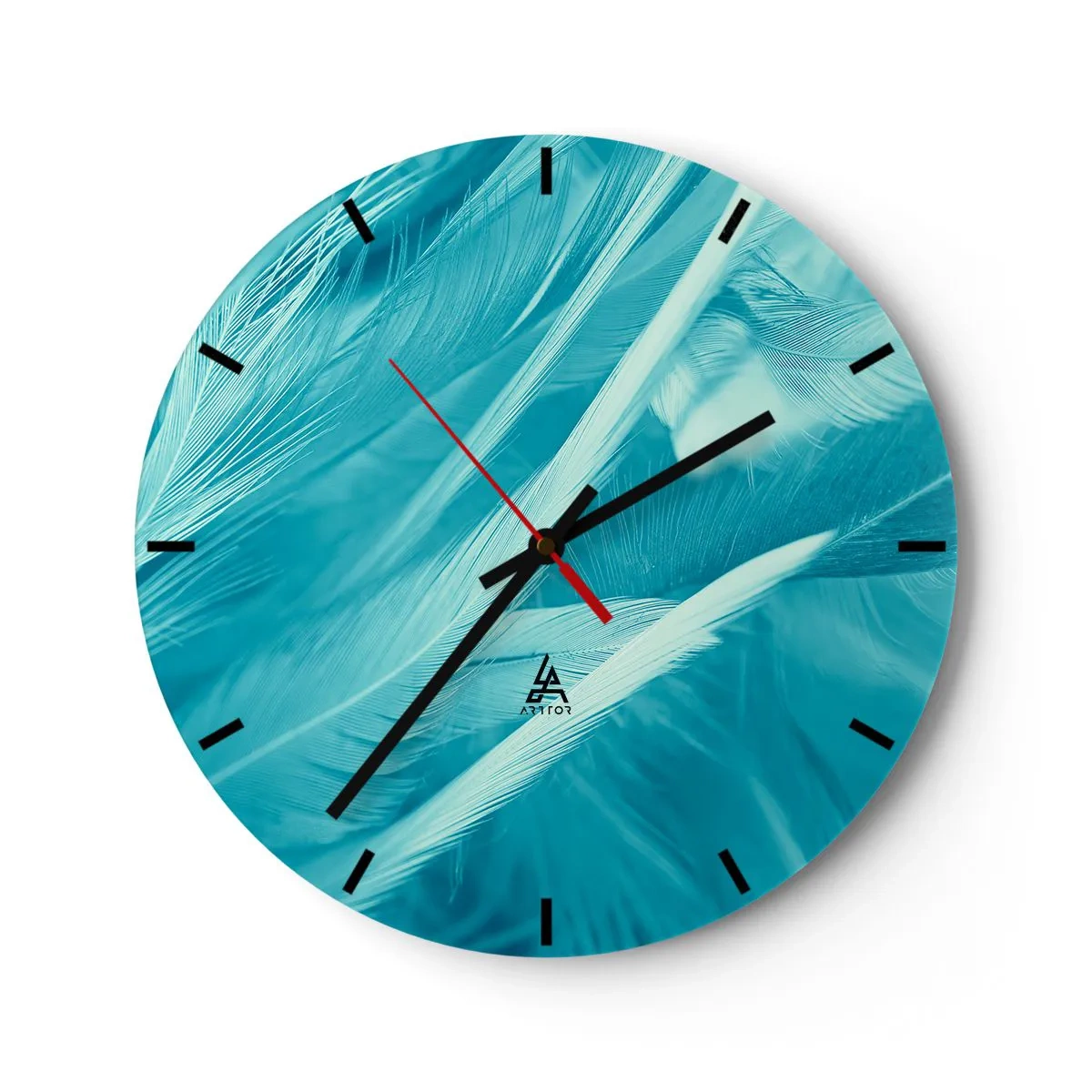 Wandklok - Klok - Blauwe veren in een delicate opname - 30x30cm - Verdrinken in pluisjes - Moderne wanddecoratie voor woonkamer, keuken en slaapkamer ARTTOR