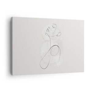 Schilderen op canvas - Minimalistische gezichtscontour met een bloem op een lichte achtergrond - 70x50cm - De spiraal van schoonheid - Moderne wanddecoratie voor woonkamer en slaapkamer ARTTOR