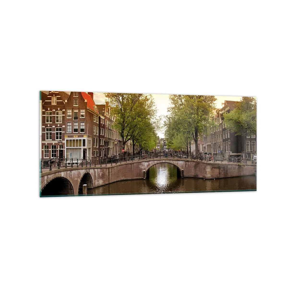 Schilderen op glas - Met de boot of met de fiets? - 120x50 cm