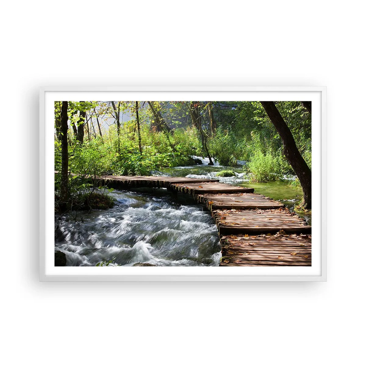 Poster in een witte lijst - Boven de schuimige waterval - 91x61 cm