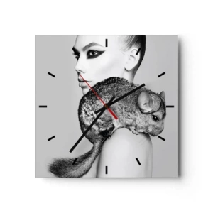 Wandklok - Klok - Dame met een chinchilla - 30x30 cm