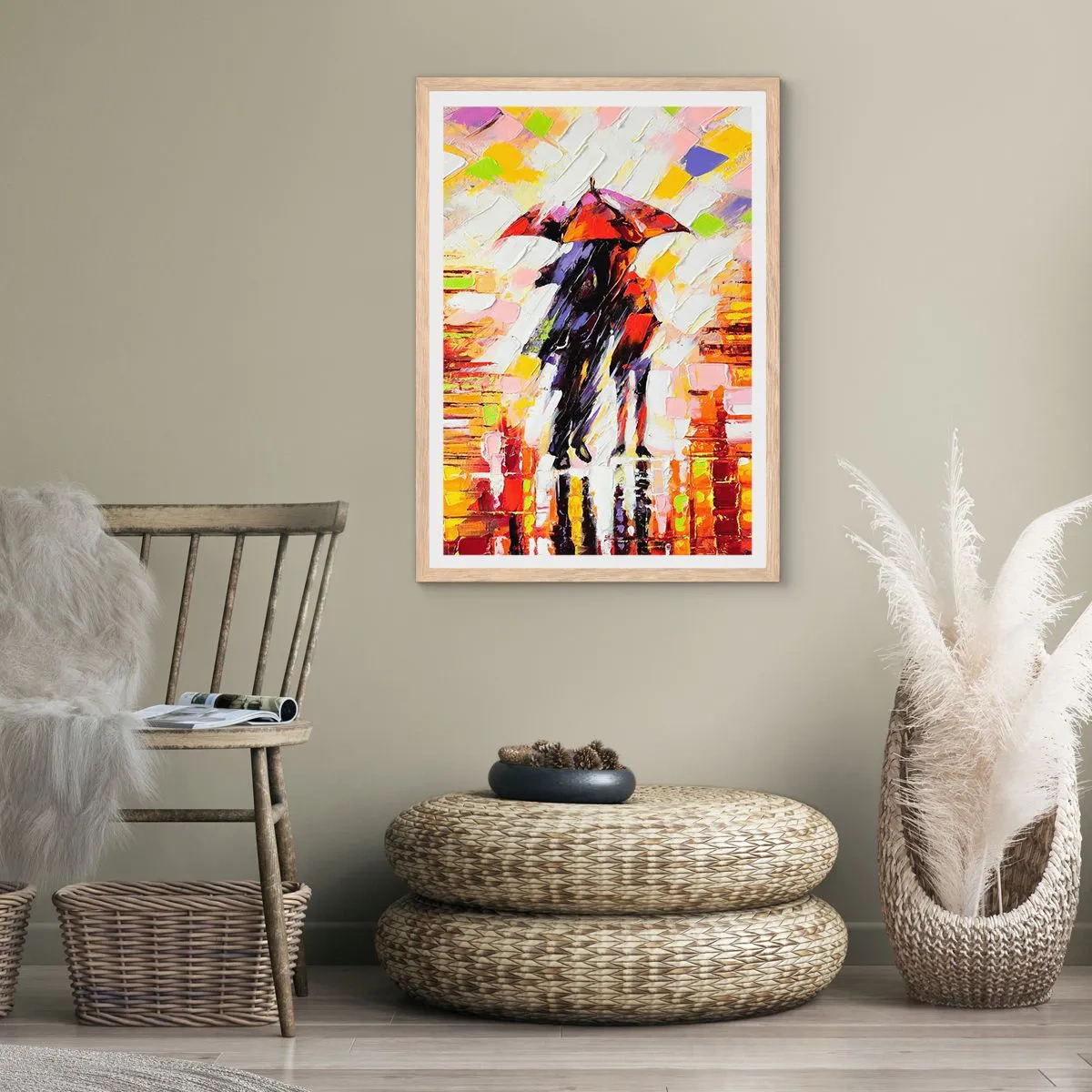 Een poster in een licht eiken lijst - Samen door de nacht en regen - 61x91 cm