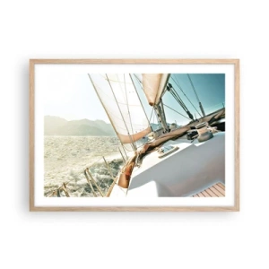 Een poster in een licht eiken lijst - Onder vol zeil - 70x50 cm