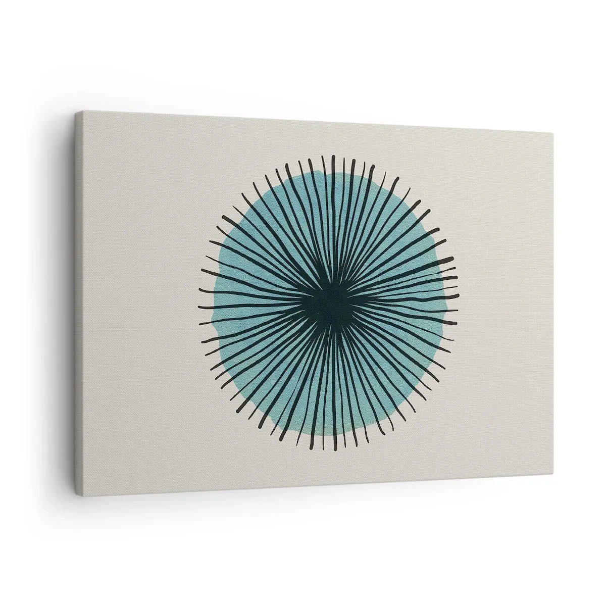 Schilderen op canvas - Abstracte cirkelvorm met blauwe stralen - 70x50cm - Stralend in het blauw - Moderne wanddecoratie voor woonkamer en slaapkamer ARTTOR