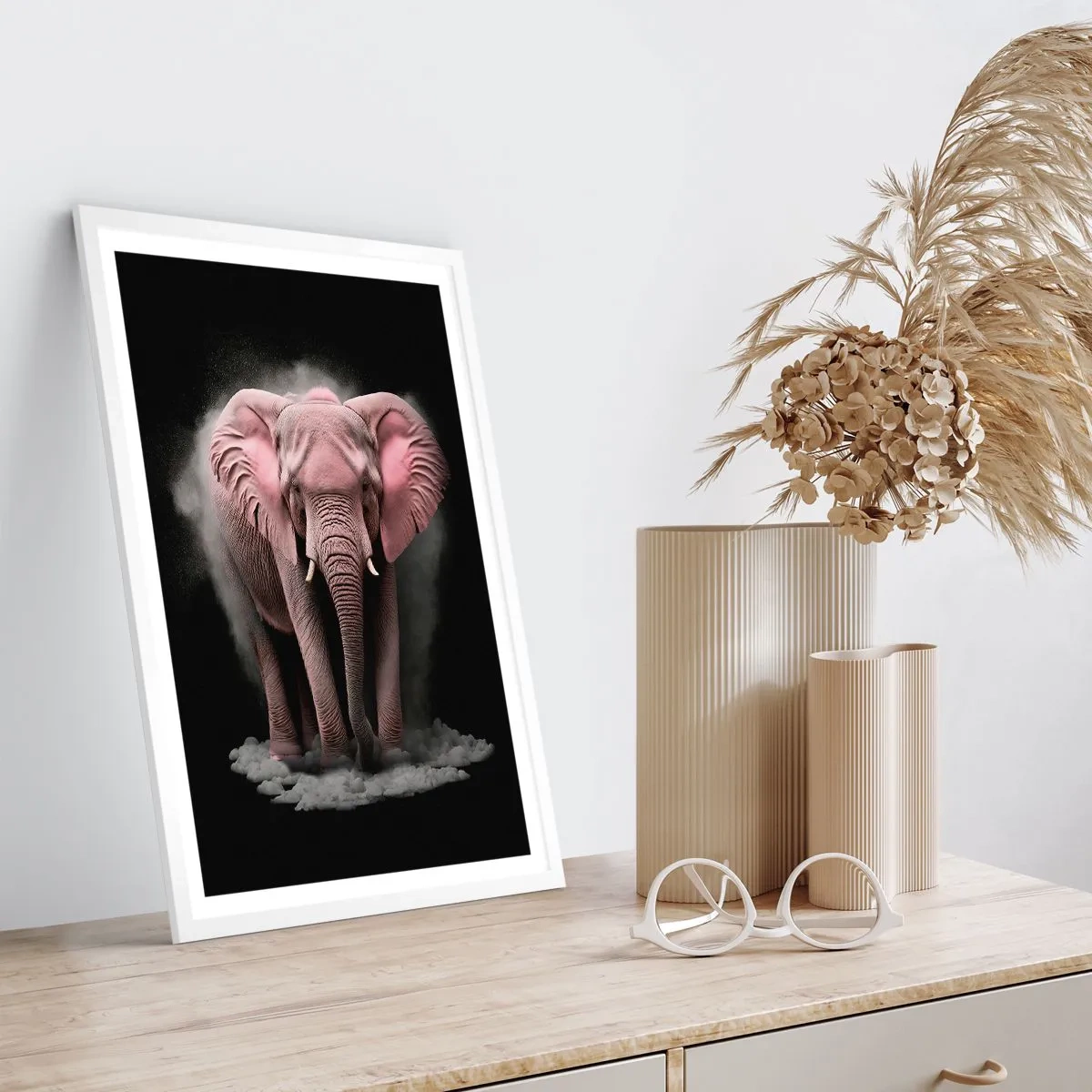 Poster in een witte lijst - Denk niet aan een roze olifant! - 50x70 cm