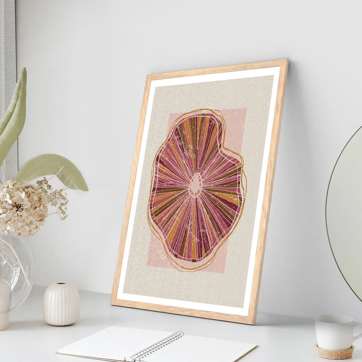 Een poster in een licht eiken lijst - Stralende abstractie - 61x91 cm