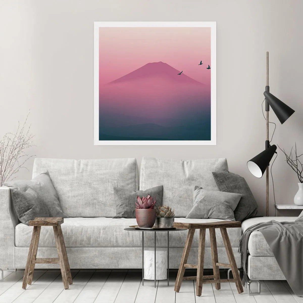 Poster - Wandelaars boven de wolken - 40x40 cm