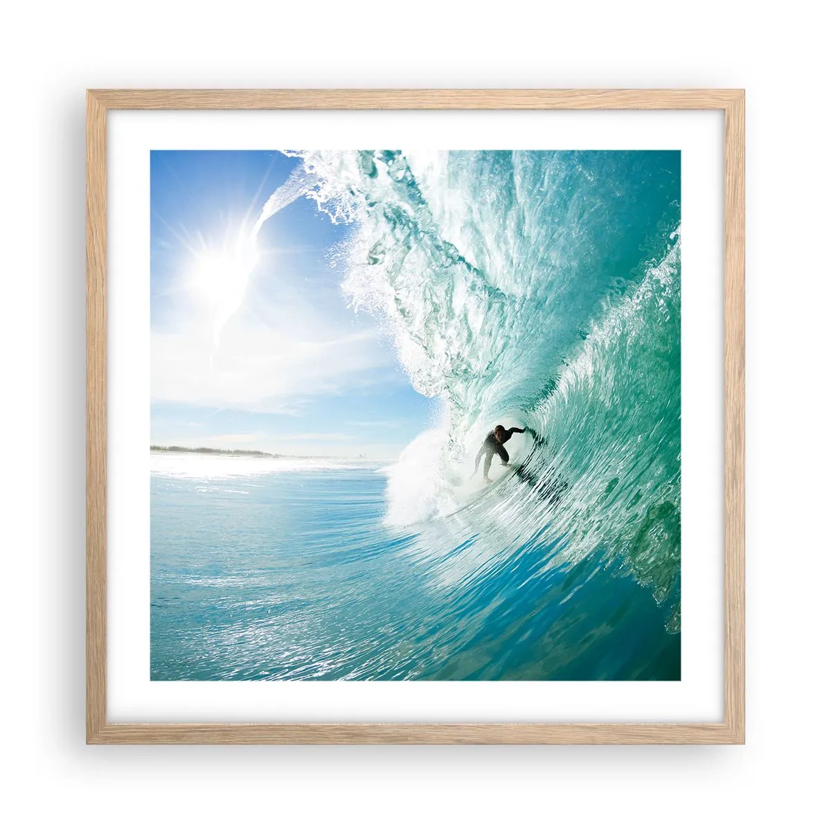 Een poster in een licht eiken lijst - Altijd op de golf - 50x50 cm