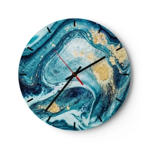 Wandklok - Klok - Een abstracte werveling in tinten blauw en goud met een marmereffect. - 30x30cm - Blauwe draaikolk - Moderne wanddecoratie voor woonkamer, keuken en slaapkamer ARTTOR