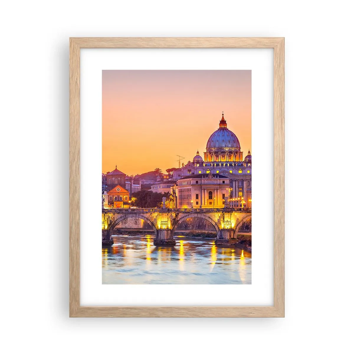 Een poster in een licht eiken lijst - Zonsondergang boven de Eeuwige Stad - 30x40 cm
