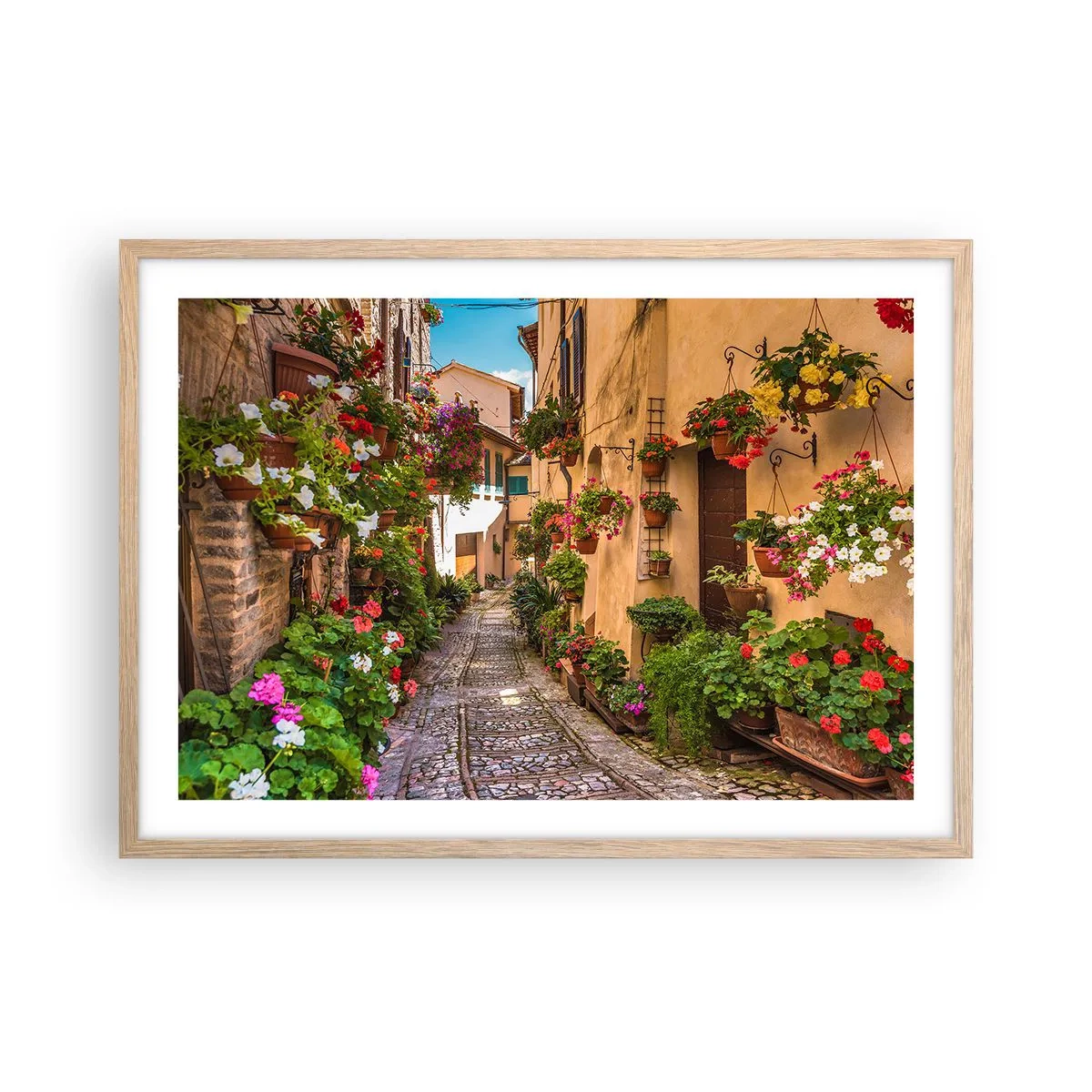 Een poster in een licht eiken lijst - Italiaans zijstraatje - 70x50 cm