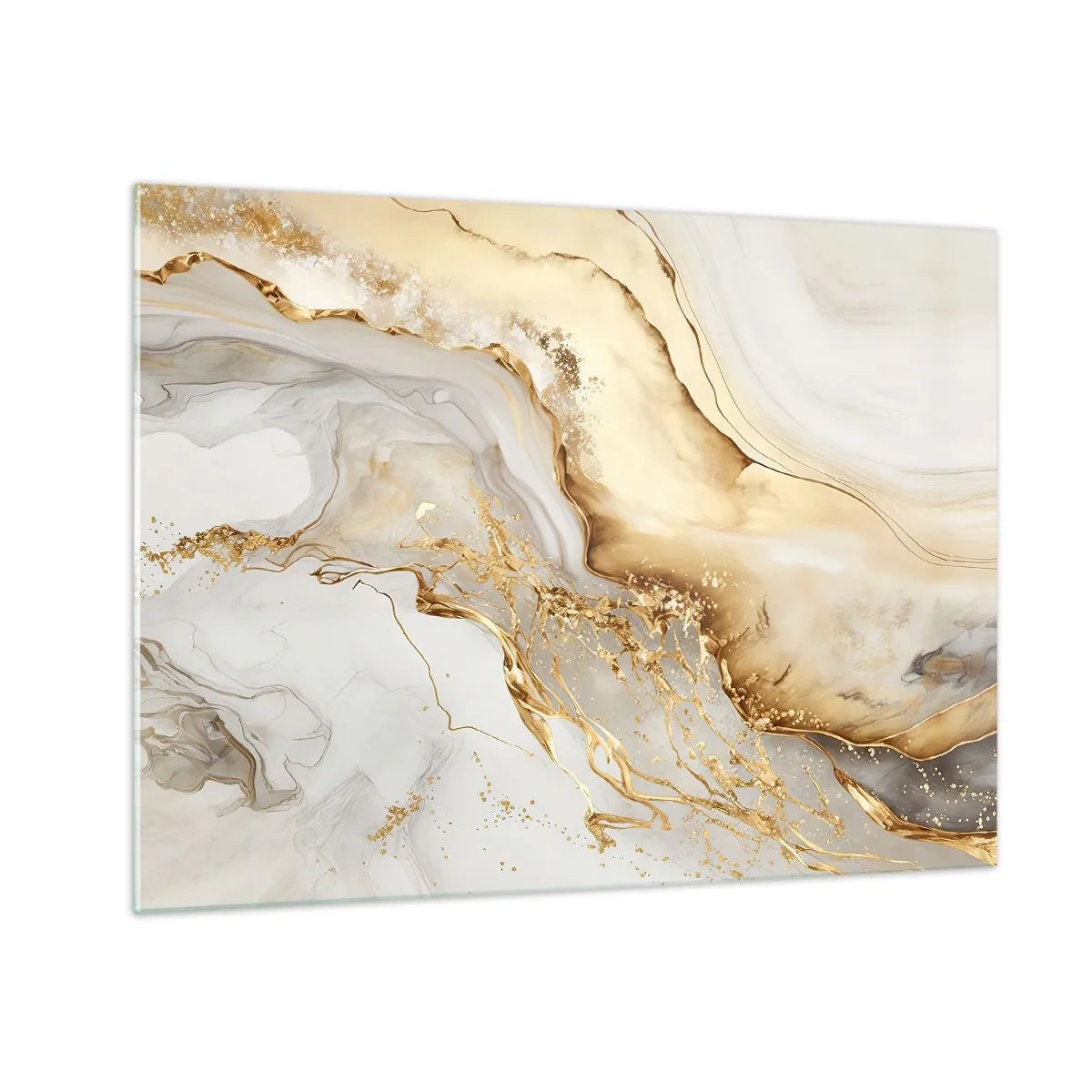 Schilderen op glas - Goud en beige abstracte strepen op een lichte achtergrond - 70x50cm - Abstractie: schoonheid en goedheid - Moderne wanddecoratie voor woonkamer en slaapkamer ARTTOR