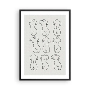 Poster in een zwarte lijst - Een minimalistische illustratie van vrouwelijke silhouetten in zwarte contouren. - 50x70cm - Alleen Venus - Moderne wanddecoratie voor woonkamer en slaapkamer ARTTOR