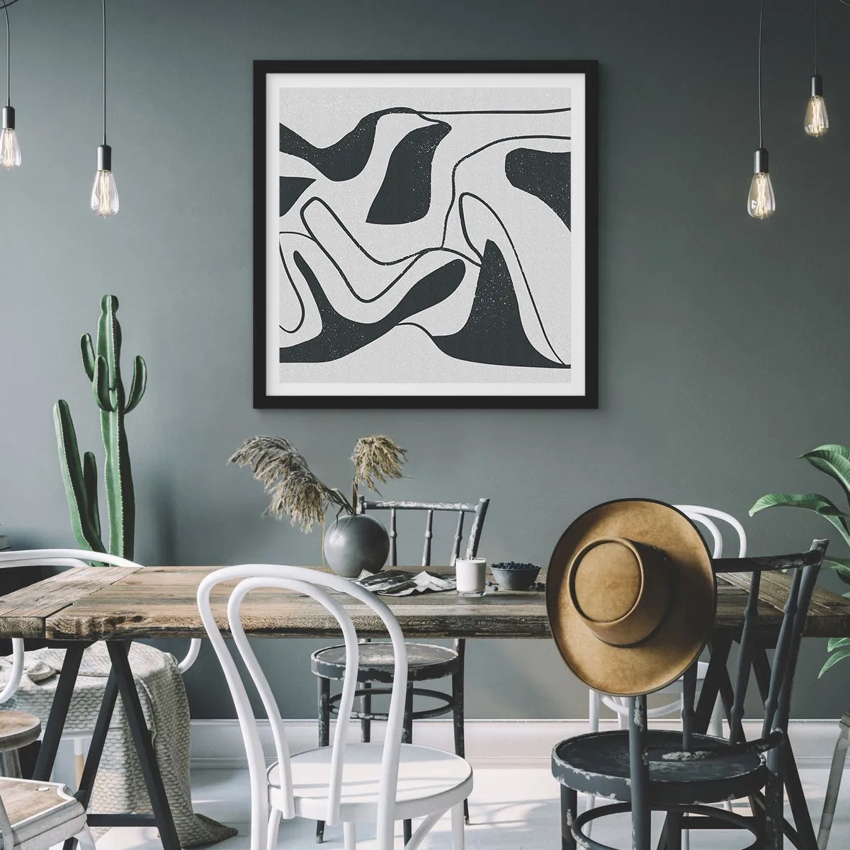 Poster in een zwarte lijst - Abstract doolhofplezier - 50x50 cm