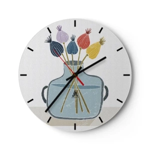 Wandklok - Klok - Decoratief kunstwerk met een vaas en gedroogde bloemen - 30x30cm - Alsof hij met maanzaad heeft gezaaid - Moderne wanddecoratie voor woonkamer, keuken en slaapkamer ARTTOR