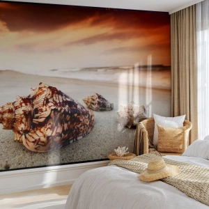 Fotobehang Premium Sand - Outcasts van golven - Landschap, Zee, Zeeschelp - 100x70 cm