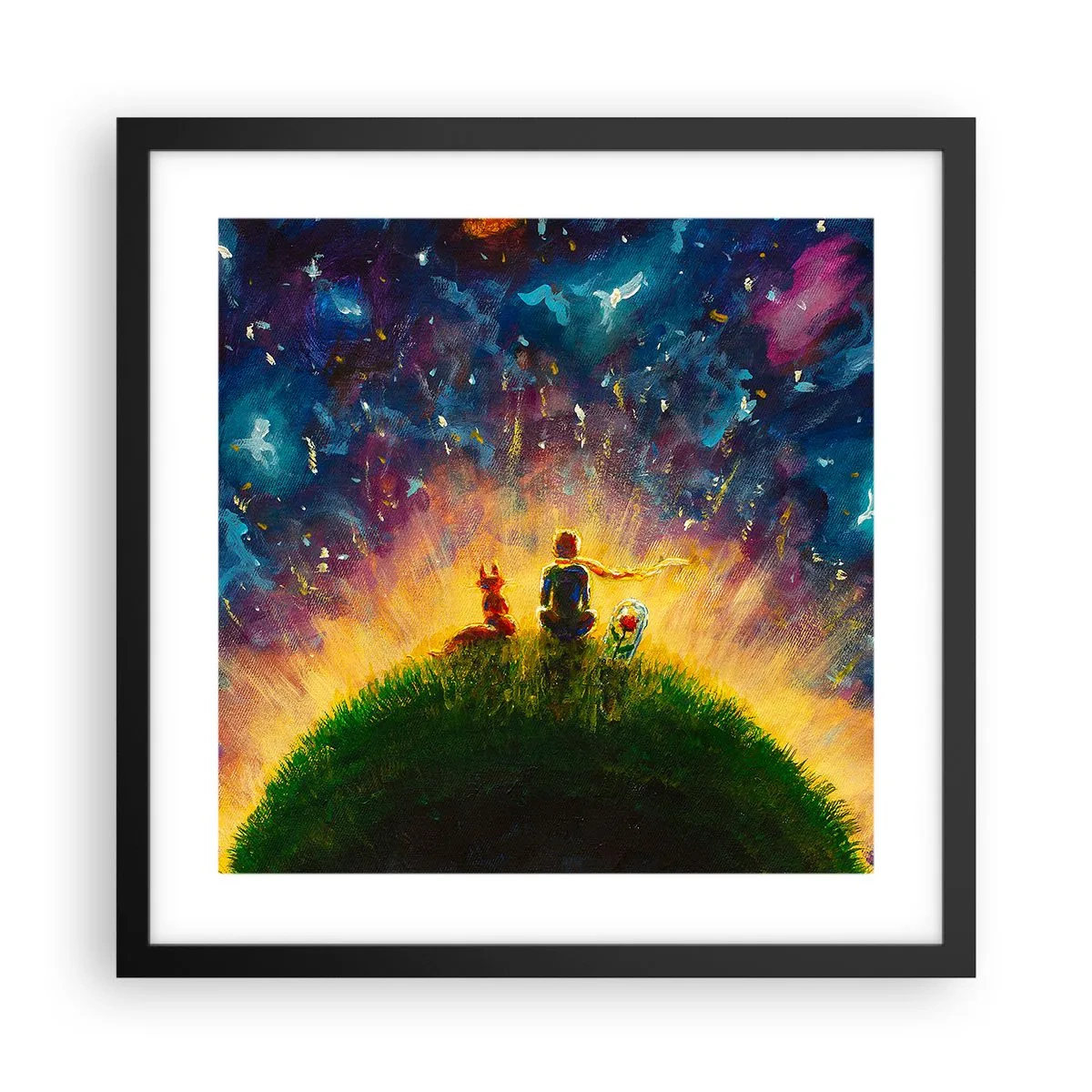 Poster in een zwarte lijst - Liefde en vriendschap - de hele wereld - 40x40 cm