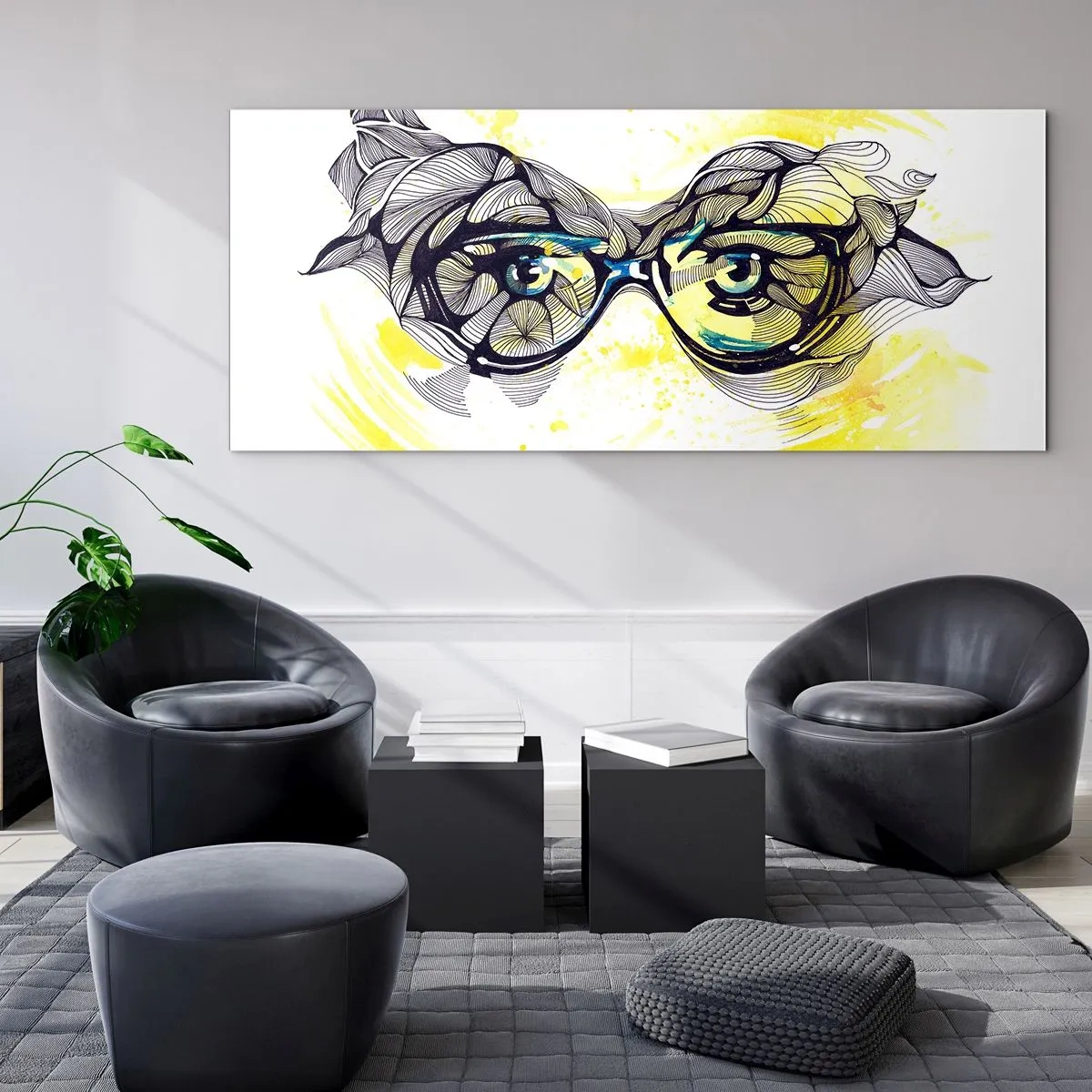 Schilderen op glas - Door een blauwe bril - 100x40 cm