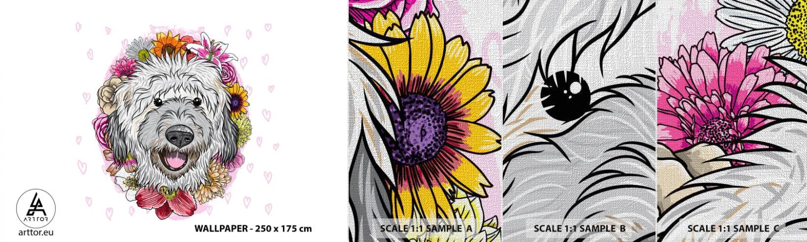 Fotobehang Monster Premium Canvas - Puppy vreugde - Abstractie, Hond, Voor kinderen - 100x30 cm