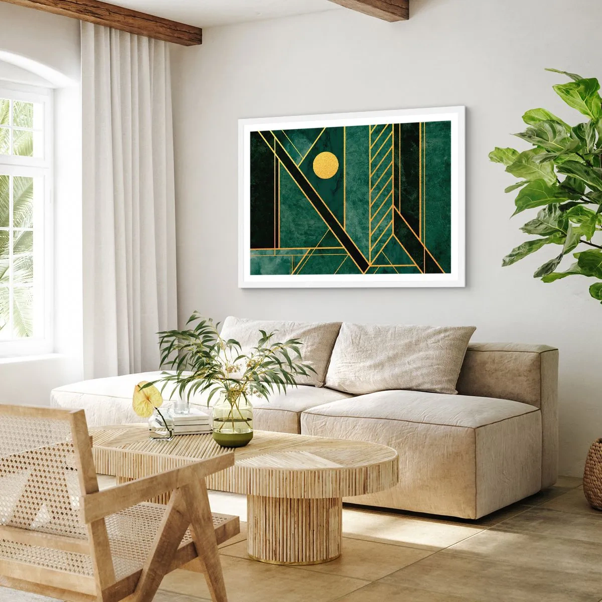 Poster in een witte lijst - Dynamiek van goud en azuur - 40x30 cm