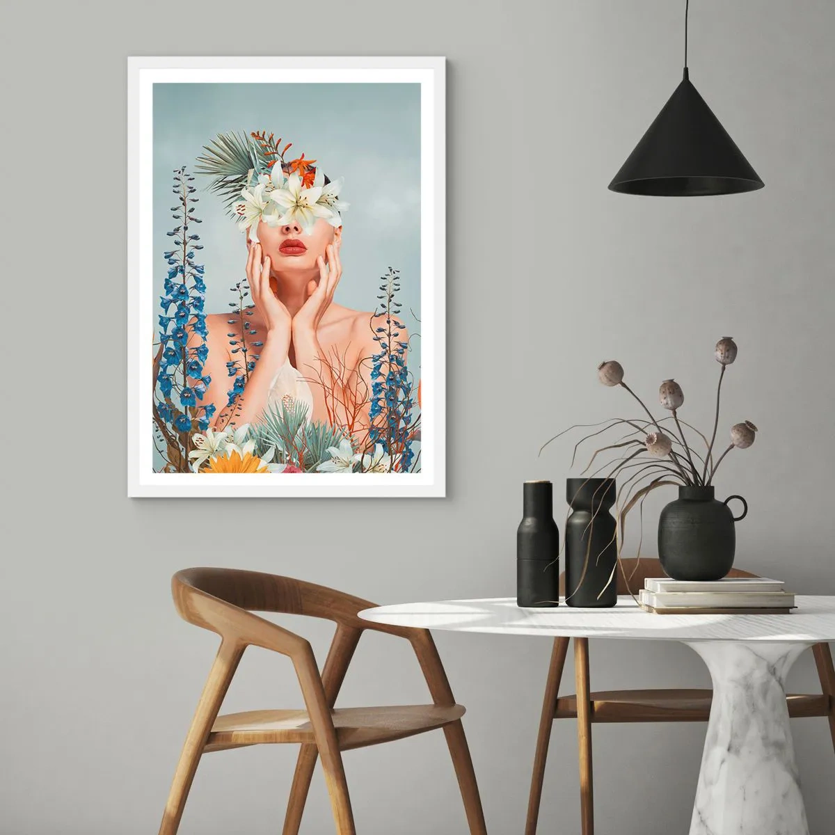 Poster in een witte lijst - Vrouw - bloem - 50x70 cm