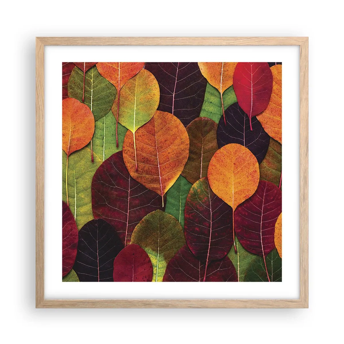 Een poster in een licht eiken lijst - Herfst mozaïek - 50x50 cm