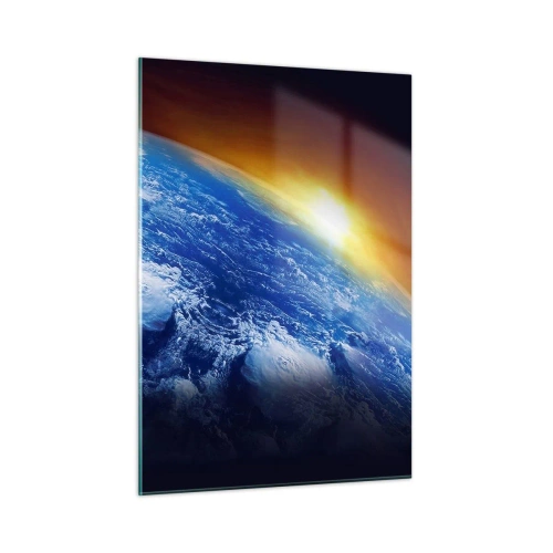 Schilderen op glas - Zonsopgang boven de blauwe planeet - 50x70 cm