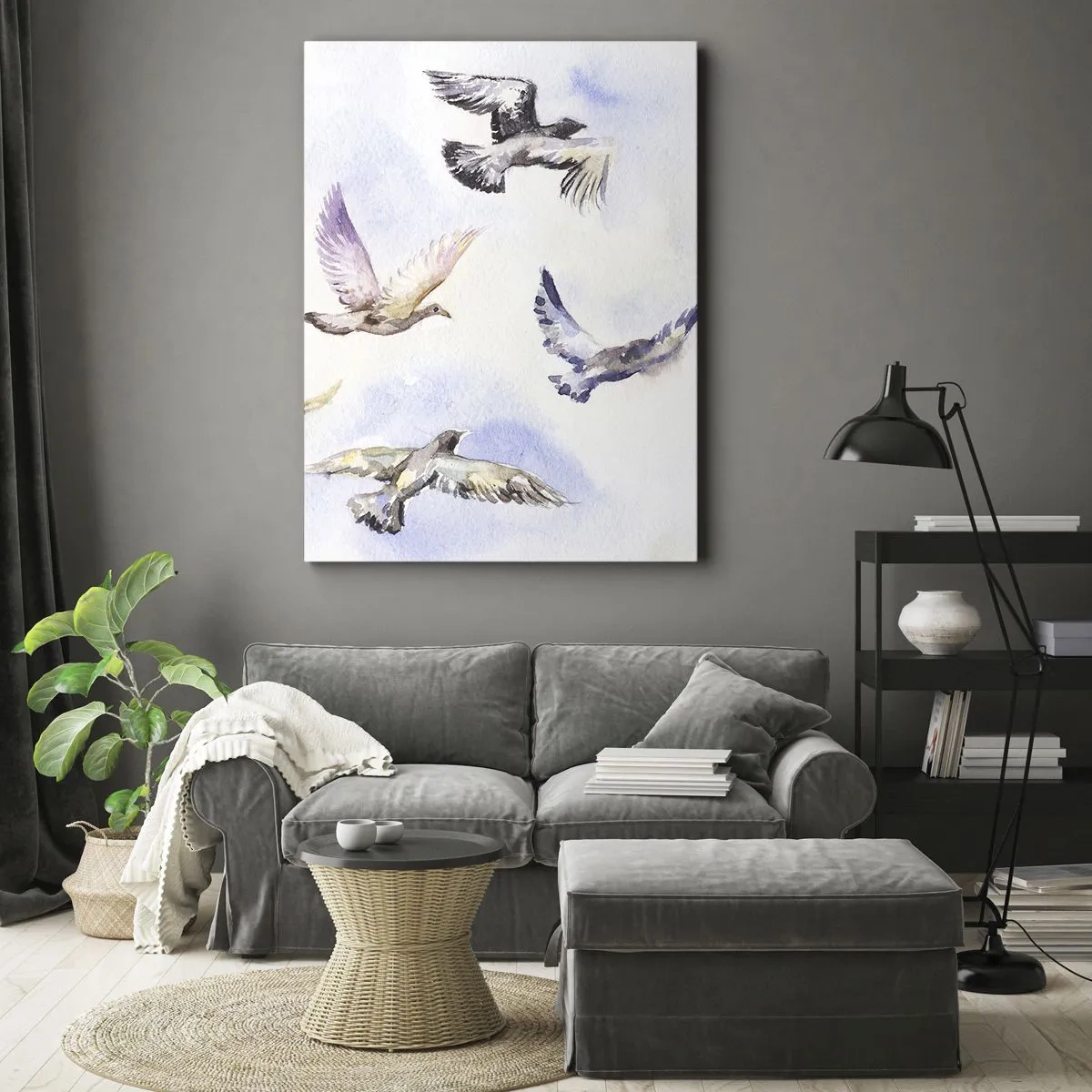 Schilderen op canvas - Vrijheid in grijs en blauw - 50x70 cm