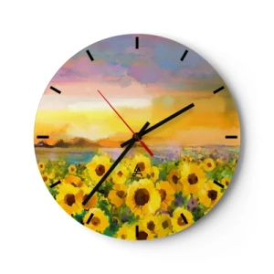 Wandklok - Klok - Een veld zonnebloemen in de gloed van de ondergaande zon - 30x30cm - De zon zelf daalde naar de aarde - Moderne wanddecoratie voor woonkamer, keuken en slaapkamer ARTTOR