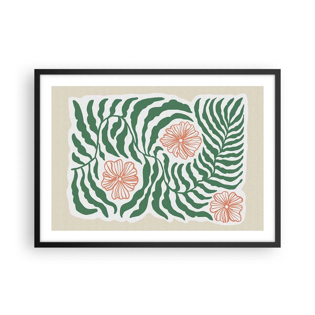 Poster in een zwarte lijst - Bloeiend in het groen - 70x50 cm