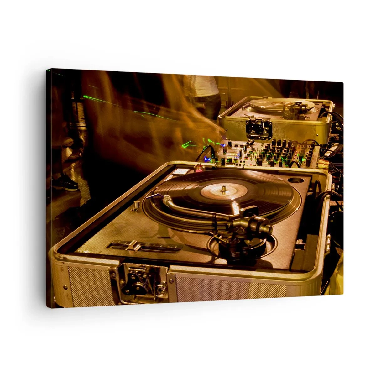 Schilderen op canvas - DJ-apparatuur met draaitafel en mixer tijdens een feest - 70x50cm - Voel je de kracht? - Moderne wanddecoratie voor woonkamer en slaapkamer ARTTOR