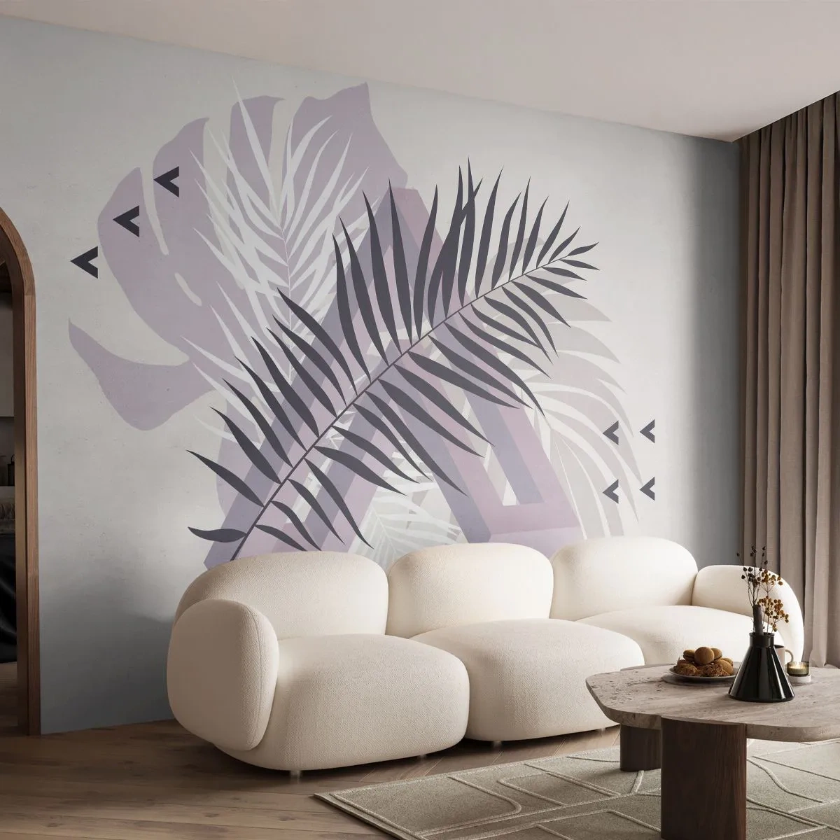 Fotobehang Premium Sand - De schaduw van de schaduw - Grafisch, Palmblad, Deel - 100x70 cm