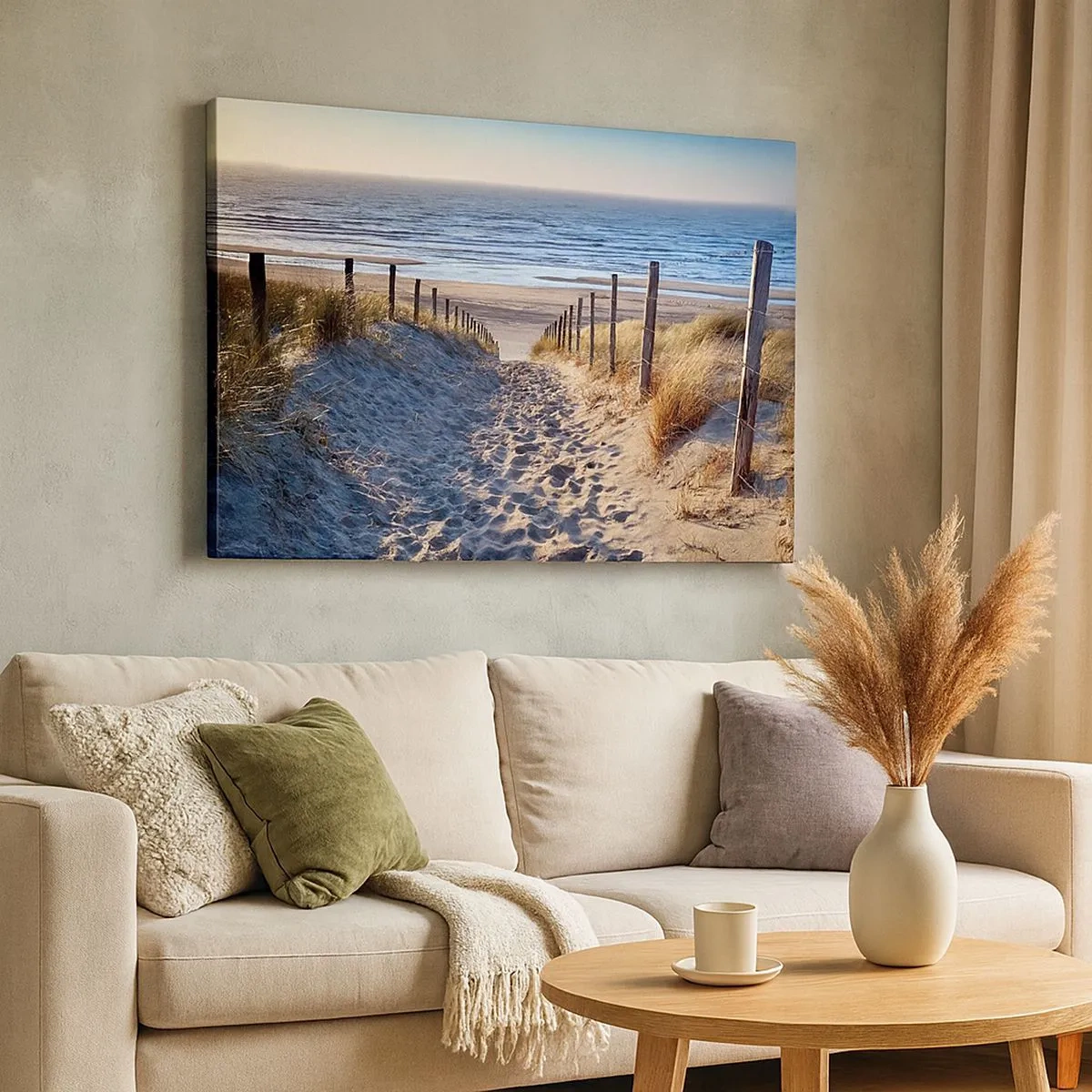 Schilderen op canvas - Pad door de duinen naar het strand - 70x50cm - Het geluid van de zee, het zingen van vogels, een wild strand tussen het gras... - Moderne wanddecoratie voor woonkamer en slaapkamer ARTTOR
